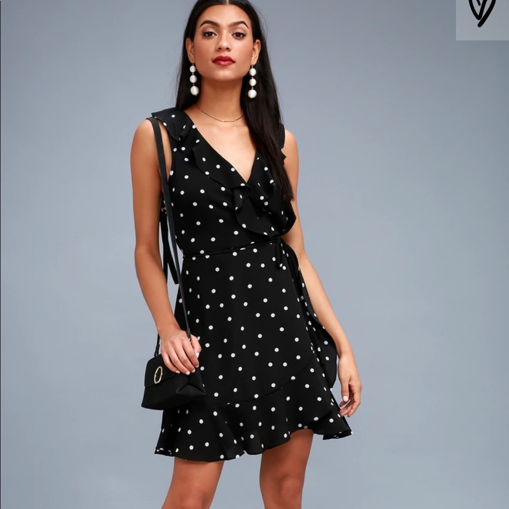 NWT Lulus black and white polka dot wrap dress